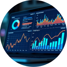 multiple charts on a laptop screen